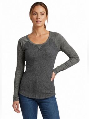 Sinful Two-Tone Ribbed Women’s Grey Long Sleeve Scoop Top Size Small